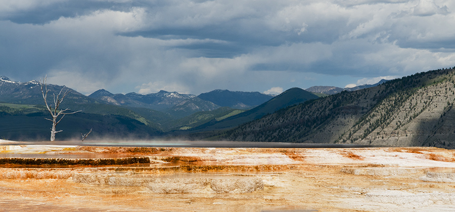 A Storm on the Horizon at Mammoth Hot Springs
